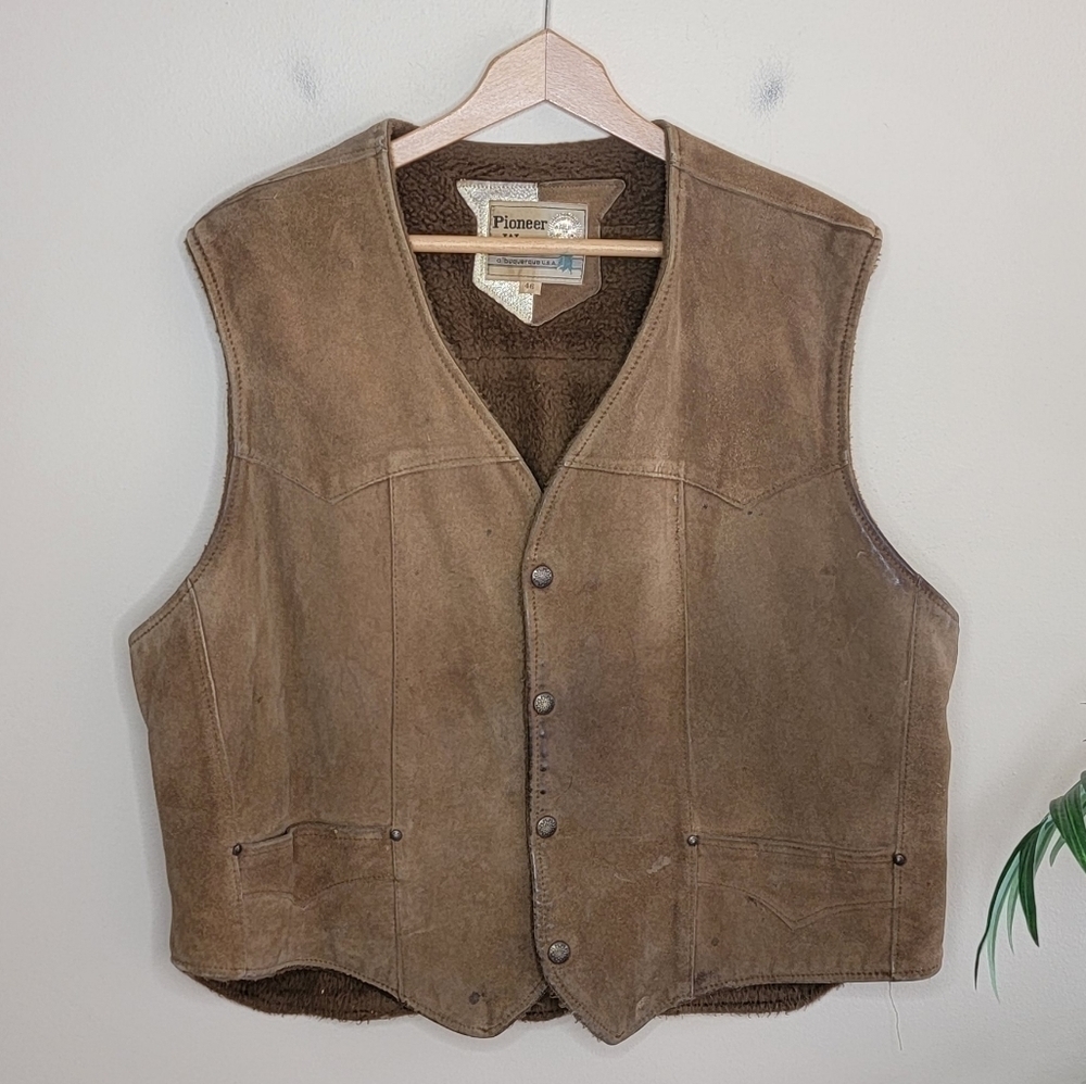 Vintage Pioneer Wear | Leather Suede Snap Front Western Vest